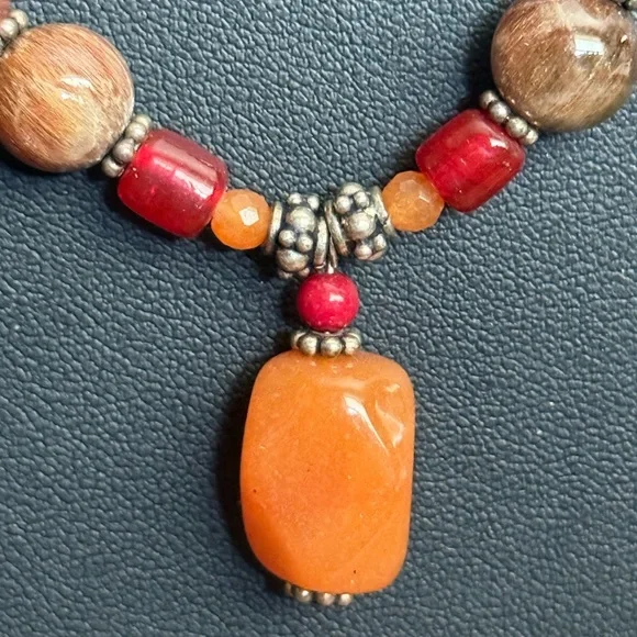 Bohemian Orange and Red Beaded Necklace - Picture 11 of 13